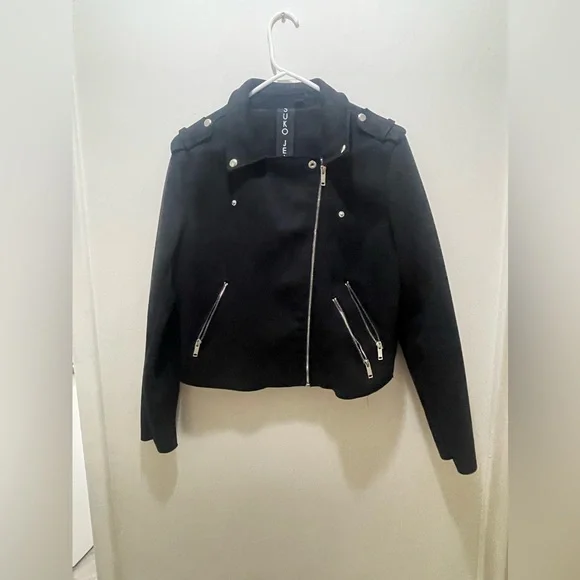 SUKO Jeans Black Moto Jacket Women's Size Large - Picture 1 of 9